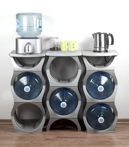 ECO pack SILVER Water Bottle Rack for 12 bottles PLUS top shelves, 3 & 5 gallon jugs storage - bariboo