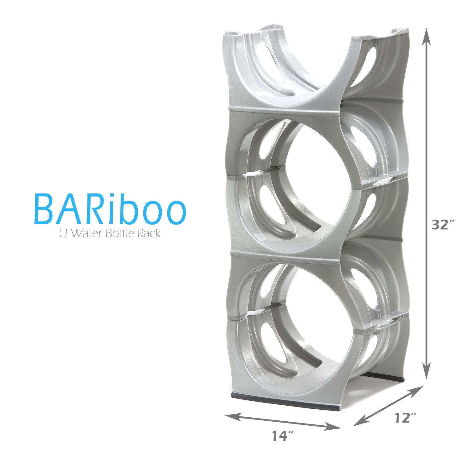 SILVER Water Bottle Rack for 3 bottles, 3 & 5 gallon jugs storage - bariboo